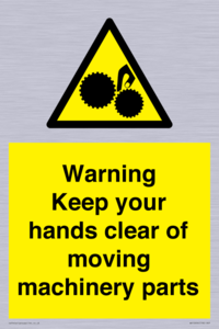 Warning - Keep your hands clear of moving machinery parts